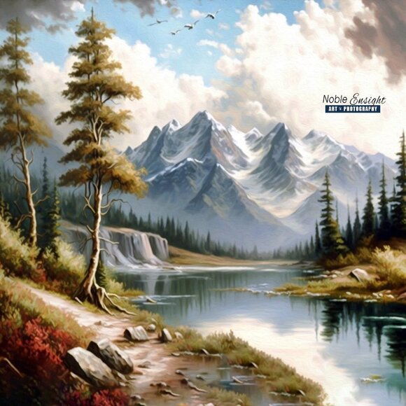 Majestic Spring Snowy‎ Landscape Oil Painting Art Print - Picture 2 of 9